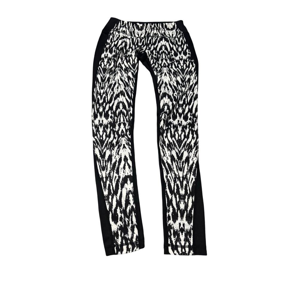 Zella M black white animal print front solid black back workout legging euc